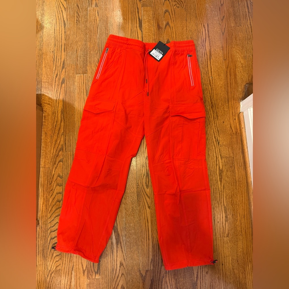 NWT GSTQ orange drawstring, parachute pants size 8 $198